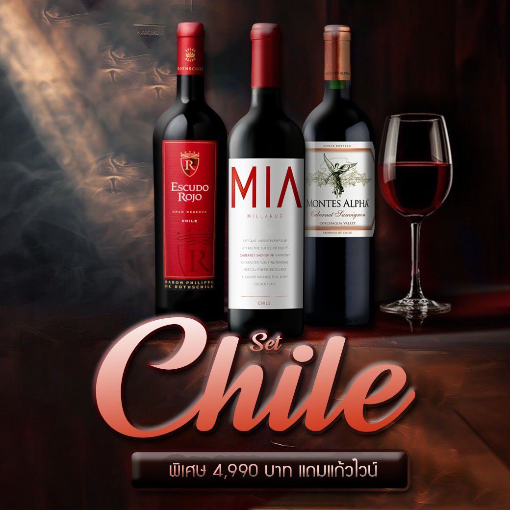 Set Chile เซ็ตไวน์แดง 3 ขวดจาก Escudo Rojo, MIA และ Montes Alpha พร้อมของแถมพิเศษ
