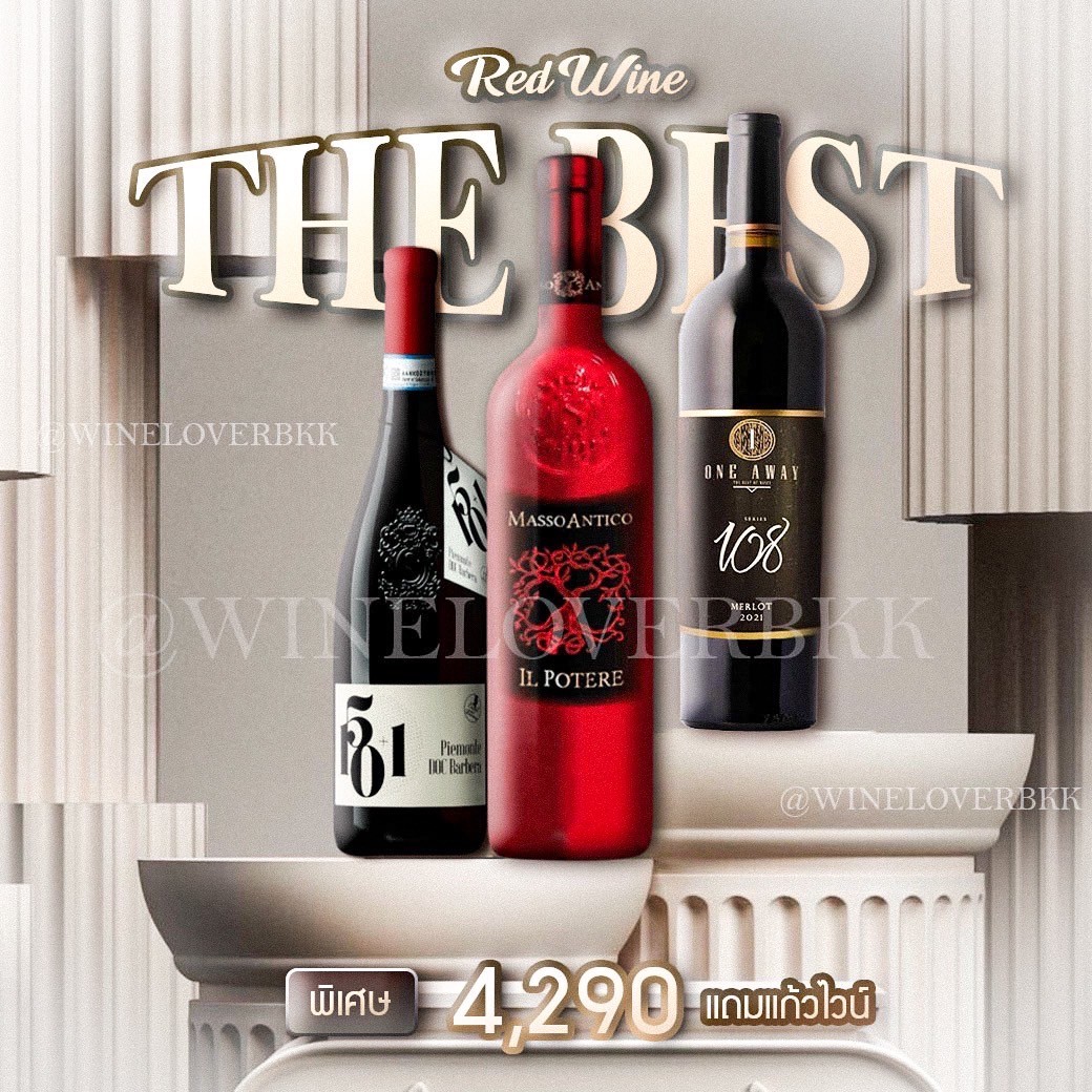 Red Wine The Best เซ็ตไวน์แดง 3 ขวดจาก 531, Masso Antico และ One Away พร้อมของแถมพิเศษ