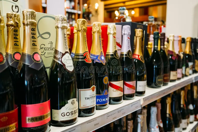 champagne bottles wine store nerja spain june